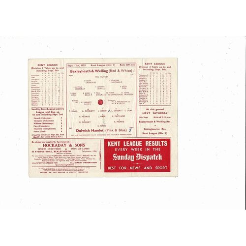 1953/54 Bexeyheath & Welling v Dulwich Hamlet FA Cup Football Programme