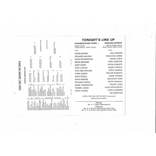 1983/84 Farnborough Town v Sholing Sports Hampshire Senior Cup Final Replay