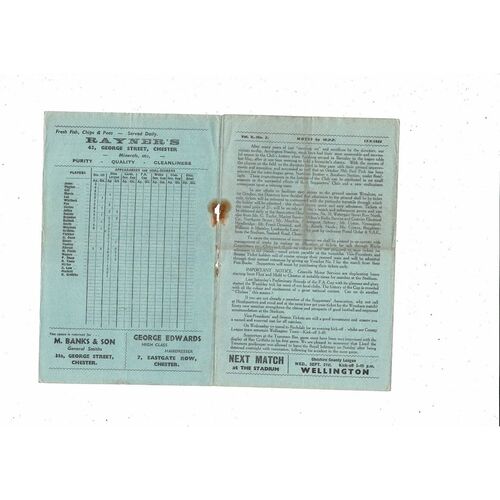 1955/56 Chester v Accrington Stanley Football Programme
