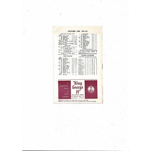 Hearts v Inter Milan Inter Cities Fairs Cup Football Programme 1961/62