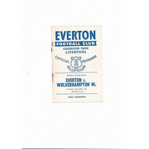 1958/59 Everton v Wolves Football Programme