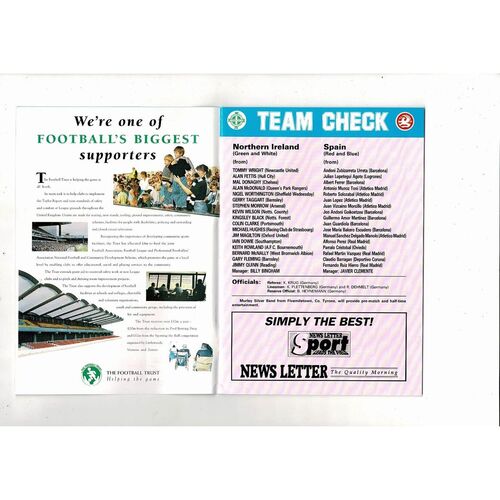 1992 Northern Ireland v Spain Football Programme