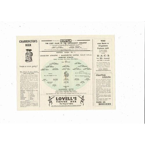 1952/53 Charlton Athletic v Manchester United Football Programme