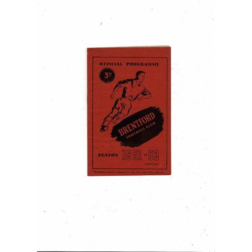 1951/52 Brentford v Leicester City Football Programme