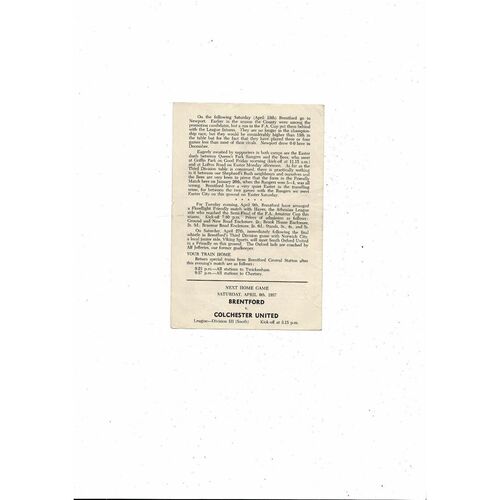 Brentford v Esporte Clube Bahia Friendly Football Programme 1956/57