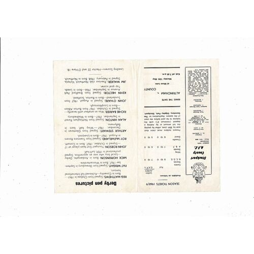 Stockport County v Derby County Friendly Football Programme 1967/68