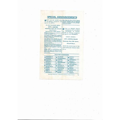 Manchester City v Huddersfield Town Central League Football Programme 1969/70