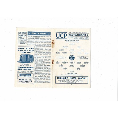 1953/54 Manchester City v Sunderland Football Programme