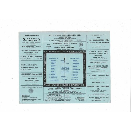 1967/68 Brentwood Town v Crawley Town Football Programme