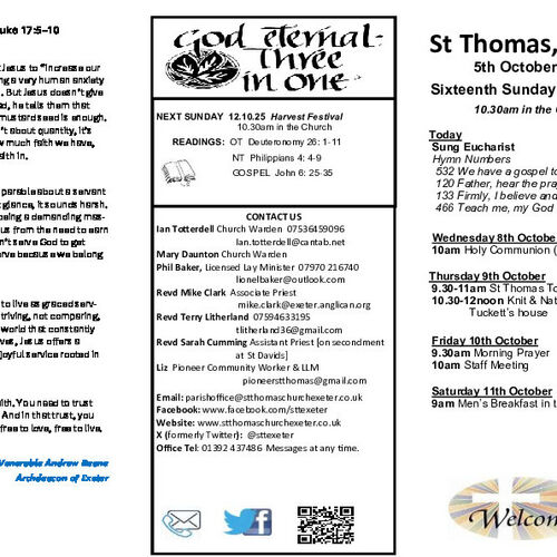 Pew Sheet | The Parish of St Thomas, Exeter