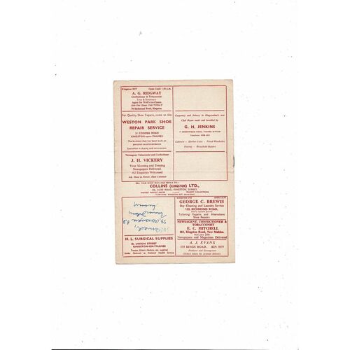 Kingstonian v Charlton Athletic Friendly Football Programme 1963/64