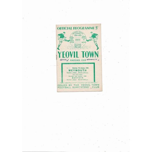 1955/56 Yeovil Town v Weymouth Southern League Football Programme