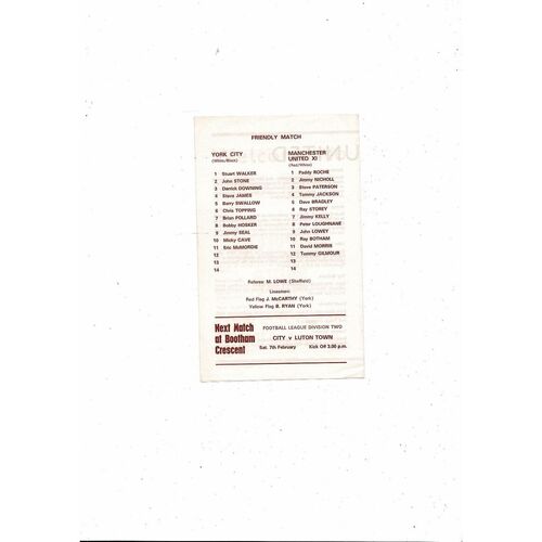 York City v Manchester United X1 Friendly Football Programme 1975/76