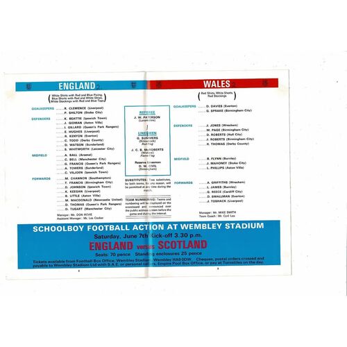 1975 England v Wales Football Programme