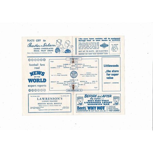 1958/59 Everton v Wolves Football Programme