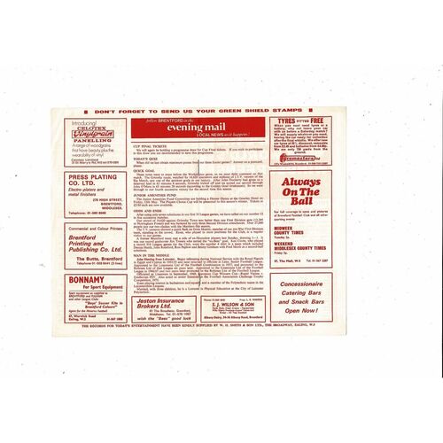 1971/72 Brentford v Chester City Football Programme