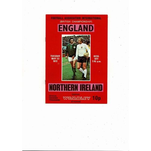 1972 England v Northern Ireland Football Programme