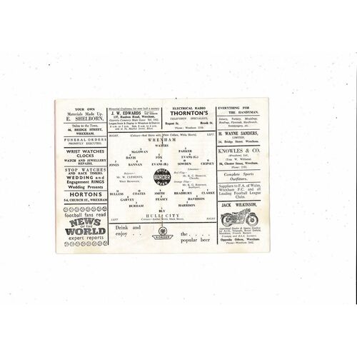 1958/59 Wrexham v Hull City Football Programme