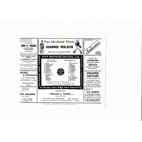 Kilmarnock v J.S.K. Slavia Fairs Cup Football Programme 1969/70