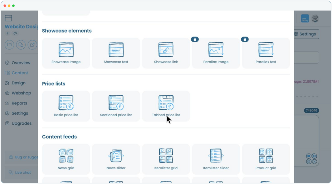 How to add a tabbed price list to a website page | Webfactory Support | Webfactory