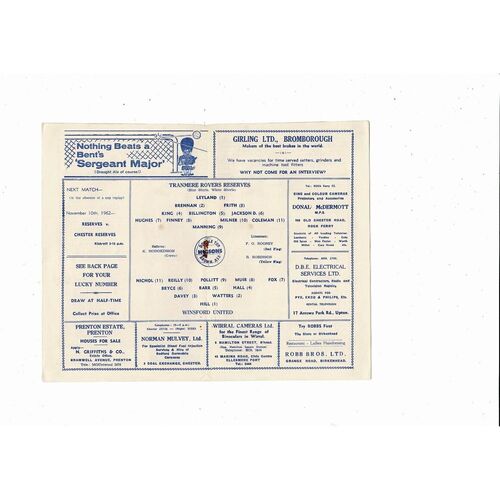 Tranmere Rovers v Winsford United Cheshire League Football Programme 1962/63