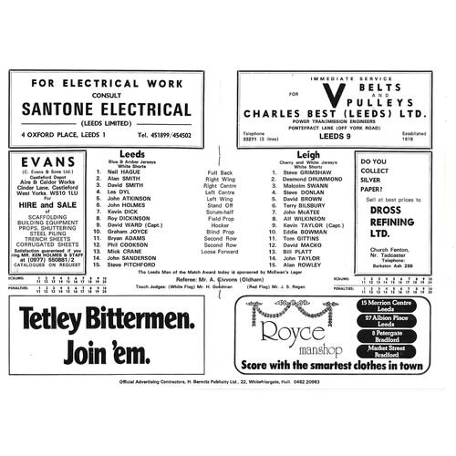 1978/79 Leeds v Leigh (03/03/1979) Rugby League Programme