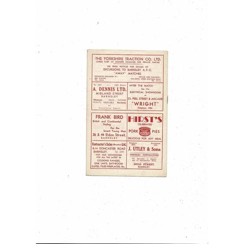 1958/59 Barnsley v Stoke City Football Programme