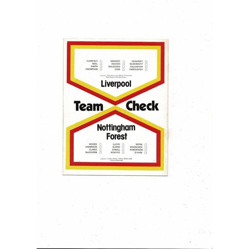 1978 Nottingham Forest v Liverpool League Cup Final Replay Football Programme
