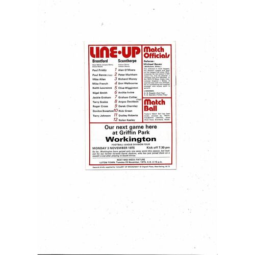 1975/76 Brentford v Scunthorpe United Football Programme