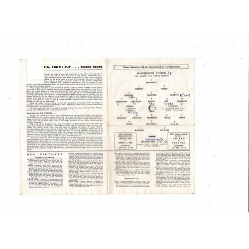 Manchester United v Bradford City FA Youth Cup Football Programme 1962/63