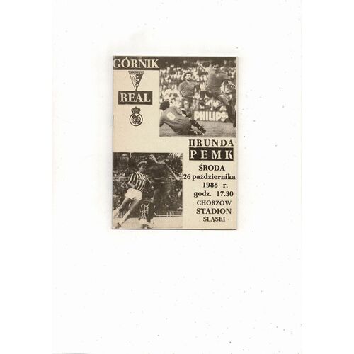 Gornik Zabrze v Real Madrid European Cup Football Programme 1988/89