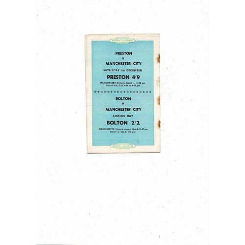 1956/57 Manchester City v Portsmouth Football Programme