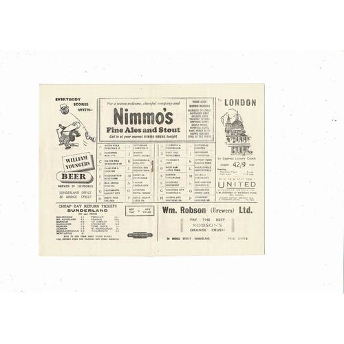 1954/55 Sunderland v Burnley Football Programme