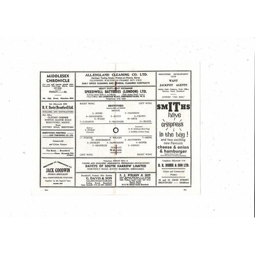 1963/64 Brentford v Walsall Football Programme