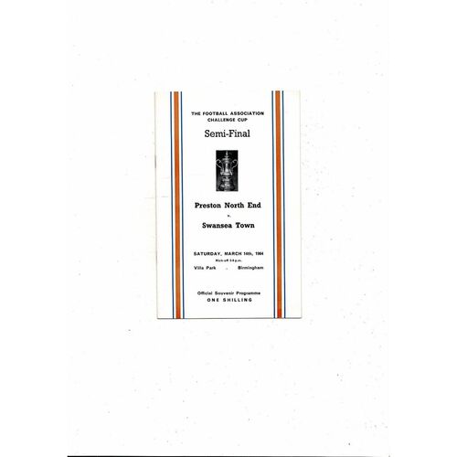 1964 Preston v Swansea FA Cup Semi Final Football Programme @ Aston Villa