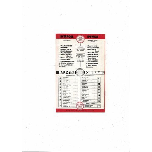 1977/78 Liverpool v Ipswich Town Football Programme