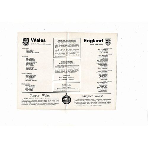 1976 Wales v England Football Programme @ Cardiff May
