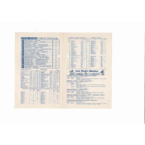 West Bromwich Albion v Manchester City Central League Football Programme 1963/64