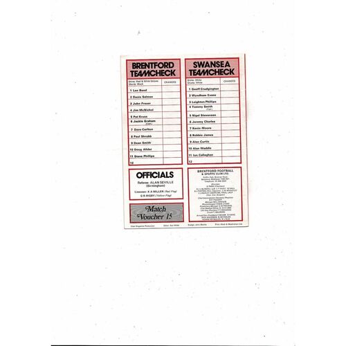1978/79 Brentford v Swansea Football Programme