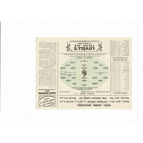 1950/51 Charlton Athletic v Newcastle United Football Programme