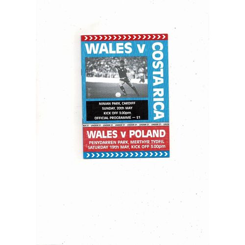 1990 Wales v Costa Rica International Football Programme