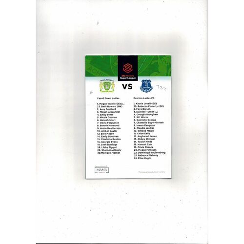 2018/19 Yeovil Town v Everton Womens Super League Football Programme