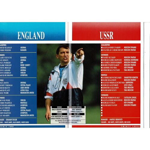1991 England v USSR Football Programme