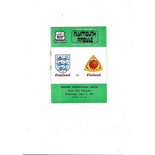 1973 England v Finland Amateur International Football Programme at Plymouth
