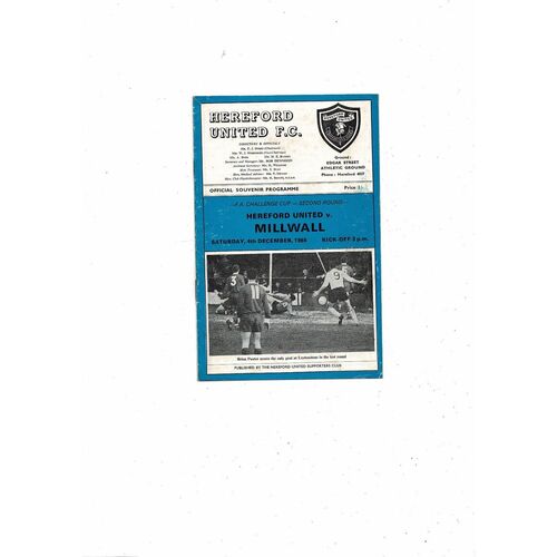 Hereford United v Millwall FA Cup Football Programme 1965/66