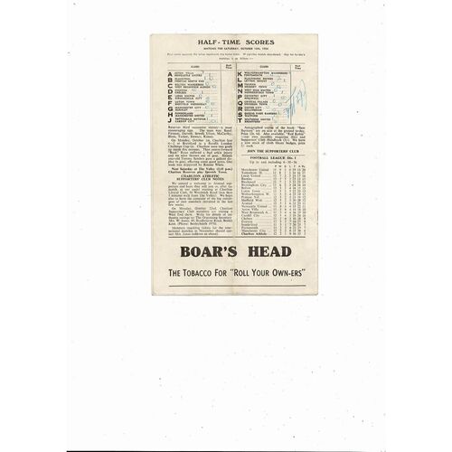 1956/57 Charlton Athletic v Arsenal Football Programme. Auto'd by Holton Arsenal