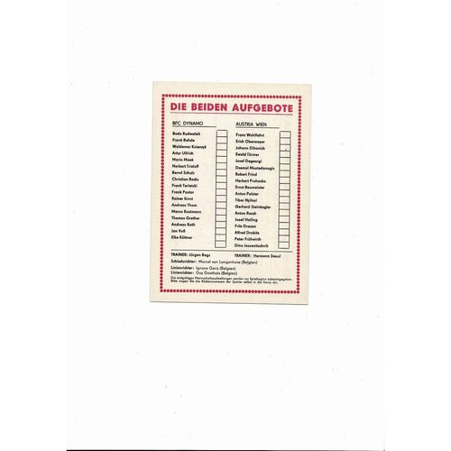 Dynamo Berlin v Austria Memphis European Cup Football Programme 1985/86