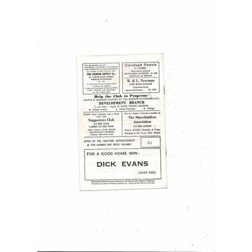1968/69 Barrow v Barnsley Football Programme
