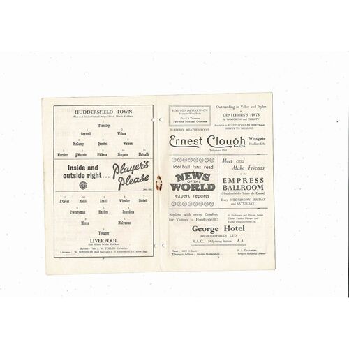 1956/57 Huddersfield Town v Liverpool Football Programme