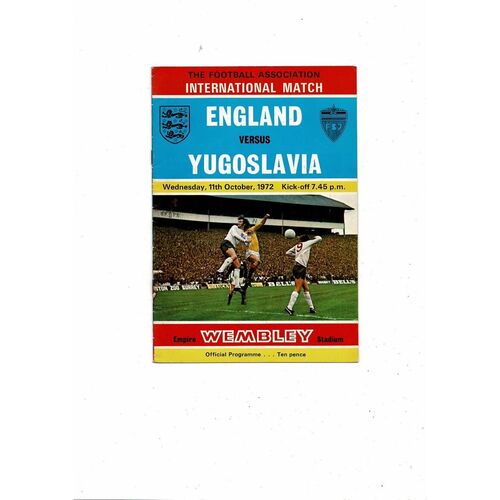 1972 England v Yugoslavia Football Programme